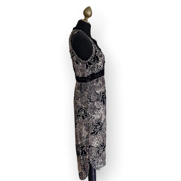 Holding Horses Anthropologie Dress Size 4 Black Tan Cream Floral Midi Sleveless - Picture 5 of 9